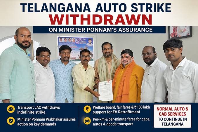 Telangana auto strike withdrawn on Minister Ponnam’s assurance